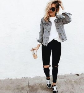 4.1. Tinute casual pentru 20-40 de ani - Pantaloni cu talie inalta si jacheta din denim
