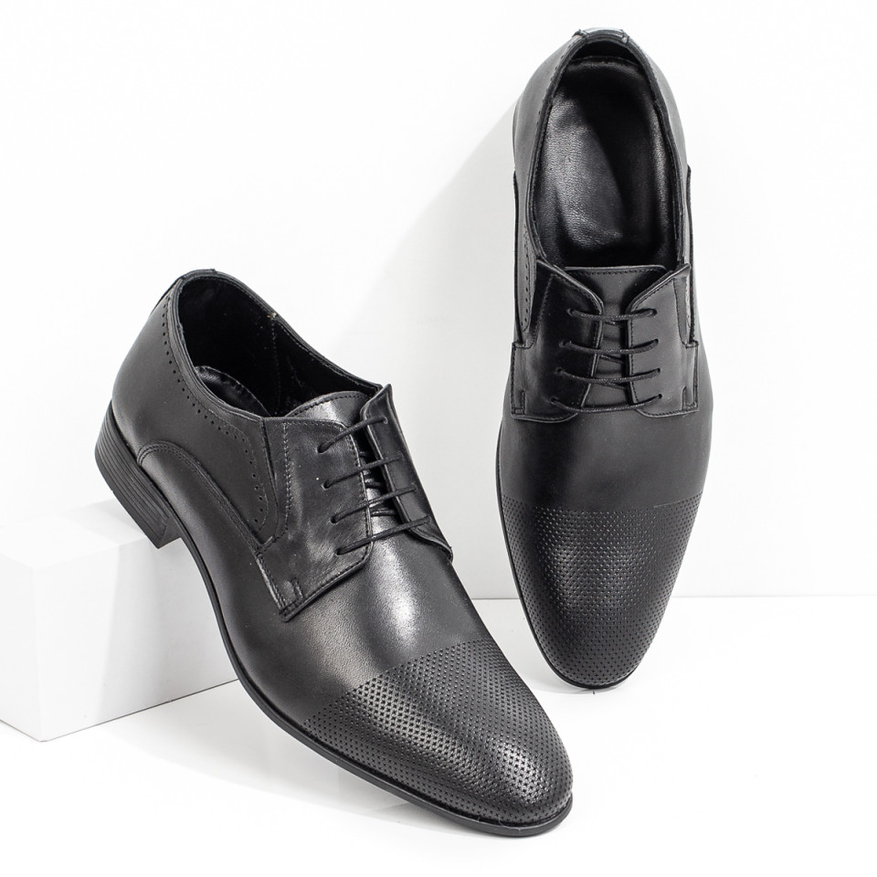 Specialist Accor Obligatory Pantofi eleganti barbati cu siret si perforatii negri din Piele naturala  MDL08134 Modlet
