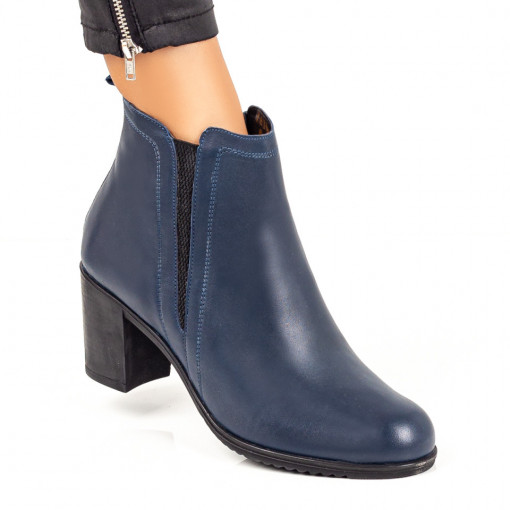 Botine albastre dama cu toc gros din Piele naturala MDL05667