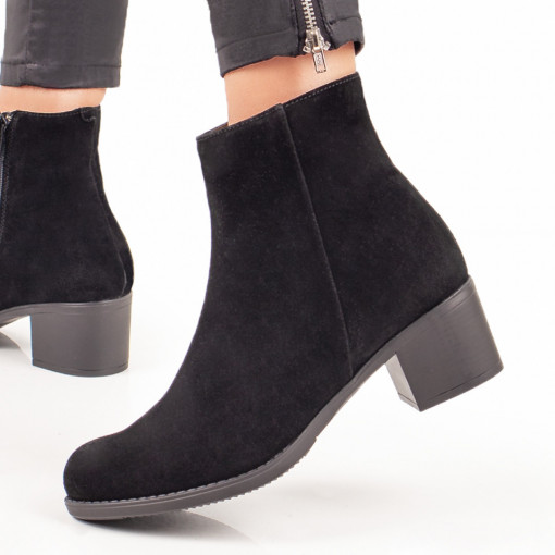Botine dama cu toc gros negre suede din Piele naturala MDL06258