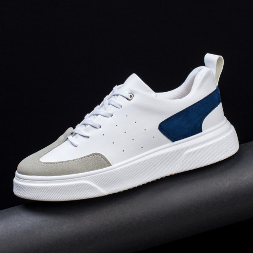 Pantofi casual trendy barbati, Pantofi casual barbati albi cu albastru si gri MDL03286 - modlet.ro