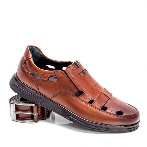 Barbati - Clasic, Pantofi casual barbati perforati din Piele maro MDL04389 - modlet.ro