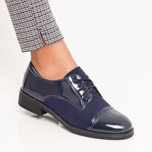 Pantofi casual clasici dama, Pantofi casual dama albastri cu siret si varf lacuit MDL01683 - modlet.ro