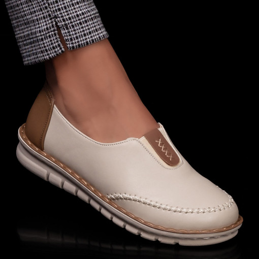 Pantofi casual dama, Pantofi casual dama bej cu khaki si insertii de material elastic MDL05912 - modlet.ro