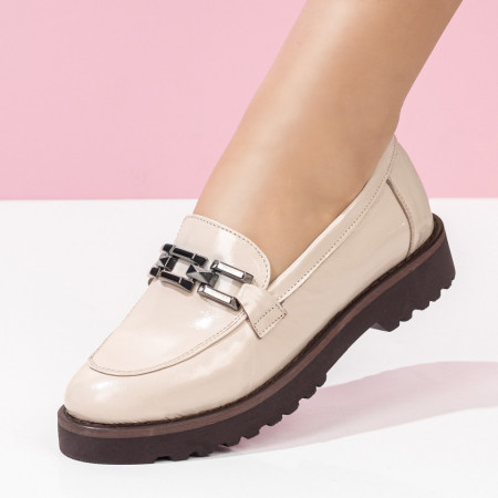 Pantofi casual dama cu aspect lacuit bej MDL08128