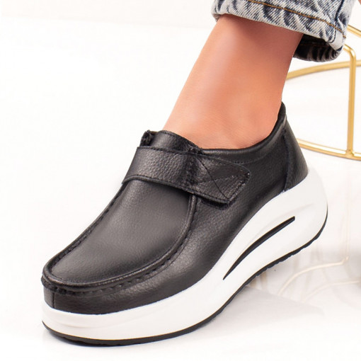 Pantofi dama - Piele naturala, Pantofi casual dama negri cu platforma din Piele naturala MDL06738 - modlet.ro