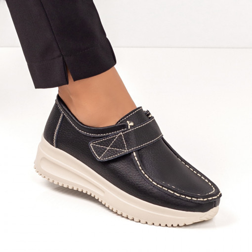 Pantofi casual piele cu platforma, Pantofi casual dama negri cu platforma si scai din Piele naturala MDL03868 - modlet.ro