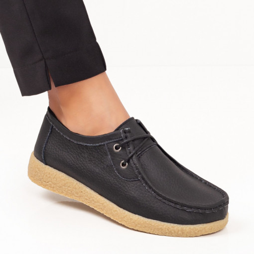 Pantofi dama casual - Piele naturala, Pantofi casual dama negri cu siret din Piele naturala MDL06085 - modlet.ro