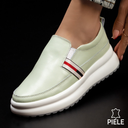 Lichidare stoc piele naturala, Pantofi casual dama verzi cu elastic din Piele naturala MDL03110 - modlet.ro