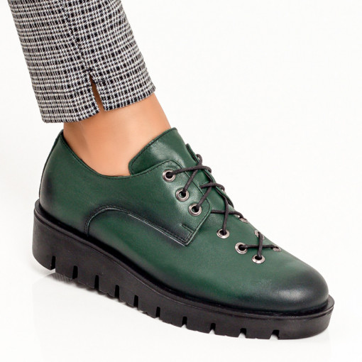 Pantofi casual dama, Pantofi casual dama verzi din Piele cu talpa groasa MDL00319 - modlet.ro