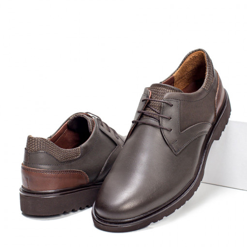 Pantofi casual barbati, Pantofi casual maro inchis barbati din Piele cu siret MDL06419 - modlet.ro