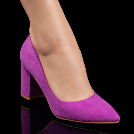 Reduceri  Pantofi cu toc, Pantofi cu toc gros dama mov suede MDL07821 - modlet.ro