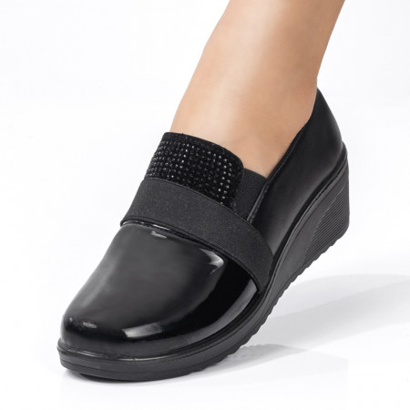 Reduceri  Pantofi casual, Pantofi dama casual cu platforma si insertie de material elastic negri MDL08175 - modlet.ro