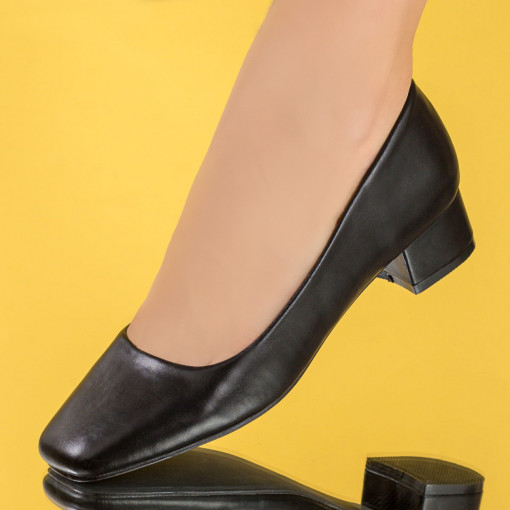 Pantofi cu toc mic dama, Pantofi dama cu toc negri MDL01856 - modlet.ro