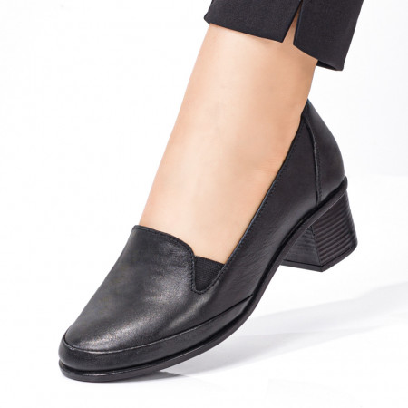 Pantofi dama negri cu insertie de material elastic din Piele naturala MDL06388
