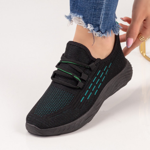 Pantofi sport clasici dama, Pantofi dama sport din material textil negri cu verde MDL03784 - modlet.ro