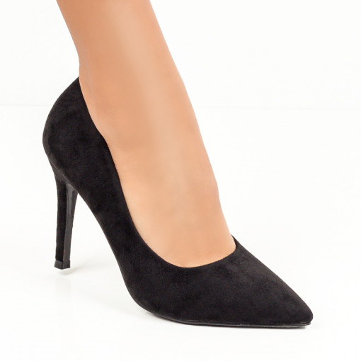 Pantofi cu toc, Pantofi dama stiletto negri suede eleganti MDL06921 - modlet.ro