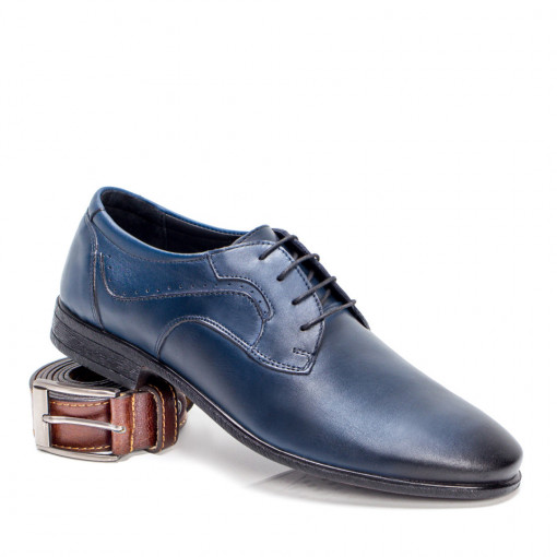 Barbati - Clasic, Pantofi eleganti albastri barbati din Piele MDL05216 - modlet.ro
