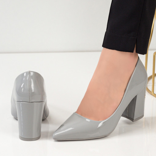 Pantofi cu toc, Pantofi eleganti dama gri cu varf ascutit MDL04338 - modlet.ro