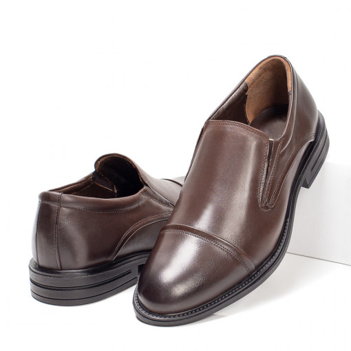 Pantofi eleganti din Piele naturala barbati maro cu insertii de material elastic MDL07054