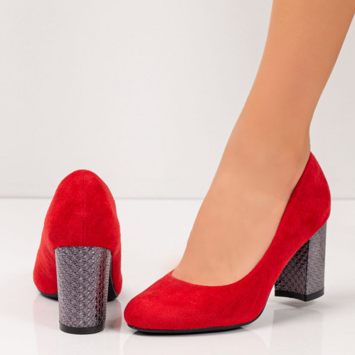 Pantofi clasici cu toc gros, Pantofi rosii dama cu toc gros MDL05774 - modlet.ro
