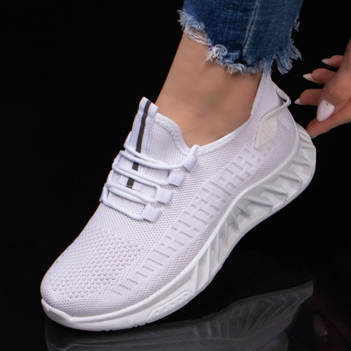 Pantofi trendy sport dama, Pantofi sport dama albi din material textil MDL04606 - modlet.ro