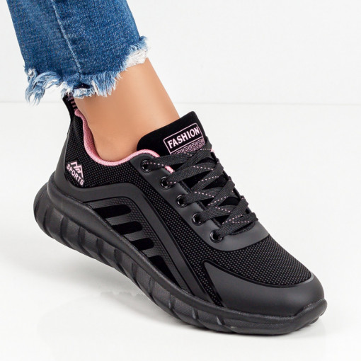 Adidasi dama, Pantofi sport dama negru cu mov si siret MDL02976 - modlet.ro