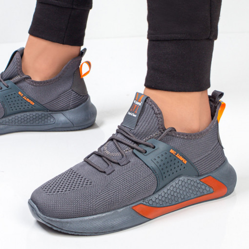 Adidasi trendy barbati, Pantofi sport gri cu portocaliu barbati din material textil MDL03603 - modlet.ro