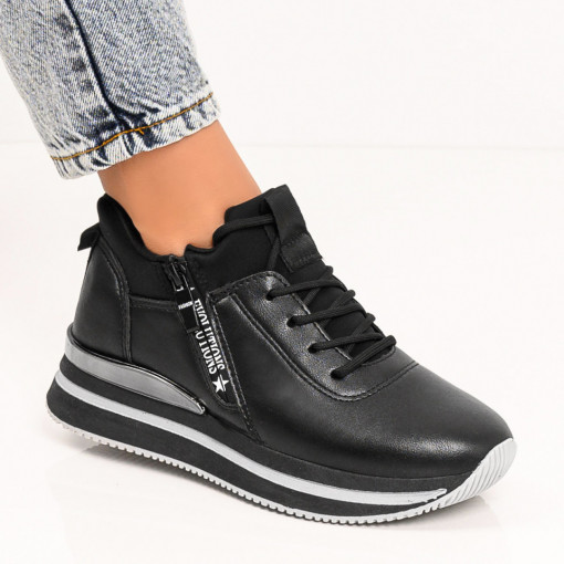 Pantofi trendy sport dama, Pantofi sport negri dama cu siret si fermoar MDL05963 - modlet.ro