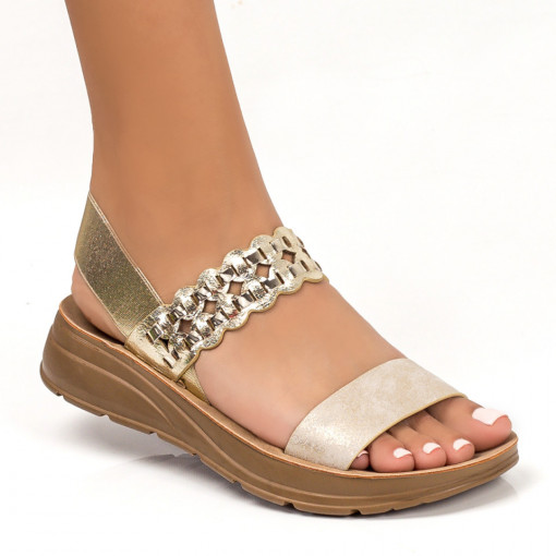 Sandale clasice cu platforma, Sandale aurii dama cu talpa groasa MDL05200 - modlet.ro