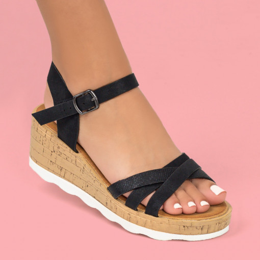 Sandale cu platforma dama negre din piele ecologica Yagia
