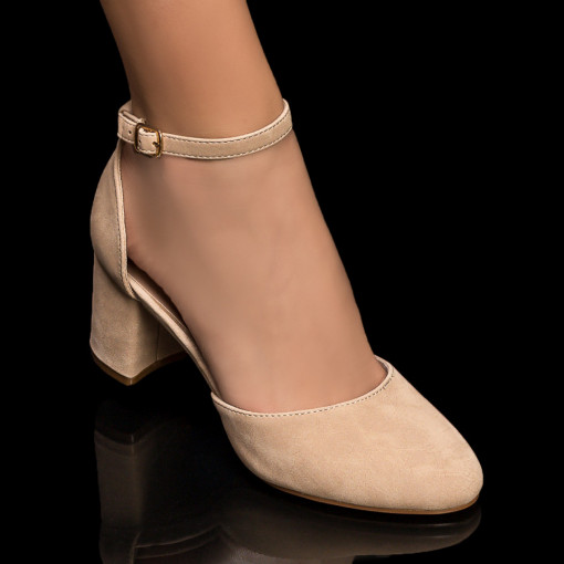 Sandale trendy cu toc gros, Sandale cu toc gros elegante dama bej MDL05541 - modlet.ro