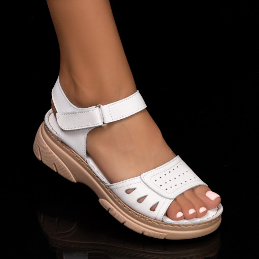 Sandale piele cu platforma, Sandale dama albe cu talpa groasa din Piele MDL05182 - modlet.ro