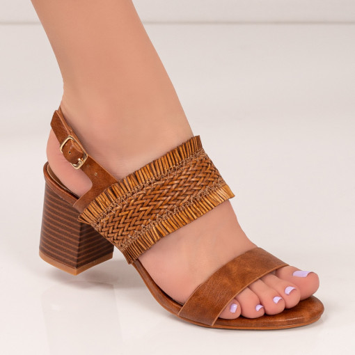 Sandale trendy cu toc gros, Sandale dama maro elegante cu toc gros MDL04547 - modlet.ro