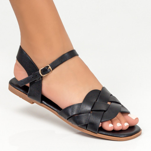 Sandale clasice cu talpa joasa, Sandale dama negre cu model impletit si talpa joasa MDL05276 - modlet.ro