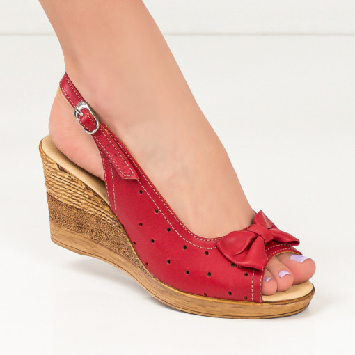 Sandale piele cu platforma, Sandale dama rosii cu platforma din Piele cu funda MDL04556 - modlet.ro