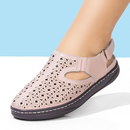 Sandale dama roz perforate si inchidere cu scai din Piele naturala MDL05423