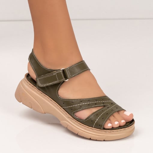 Sandale clasice cu platforma, Sandale dama verzi cu talpa groasa din Piele MDL05181 - modlet.ro