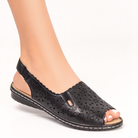 Reduceri  Sandale fara toc, Sandale perforate dama negre cu talpa joasa MDL05227 - modlet.ro