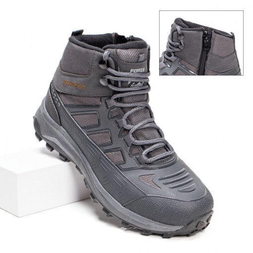 Ghete sport gri barbati cu fermoar si siret MDL07285