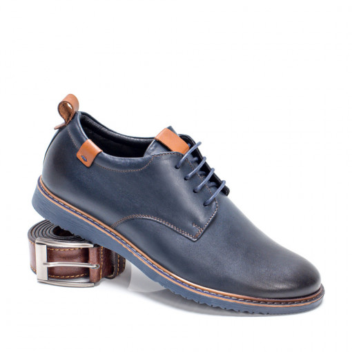 Pantofi casual trendy barbati, Pantofi barbati casual albastru cu maro din Piele MDL03614 - modlet.ro