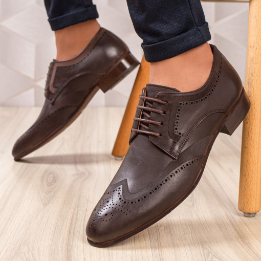 Pantofi eleganti trendy barbati, Pantofi barbati maro inchisi din piele naturala MDL01867 - modlet.ro