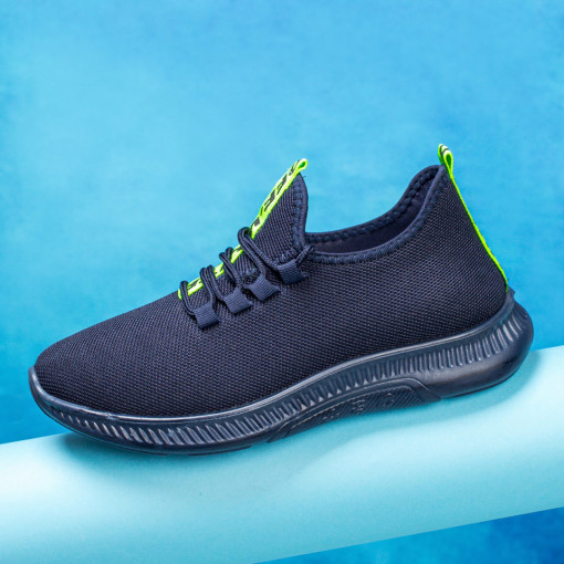 Adidasi clasici barbati, Pantofi barbati sport albastri cu verde din material textil MDL05083 - modlet.ro