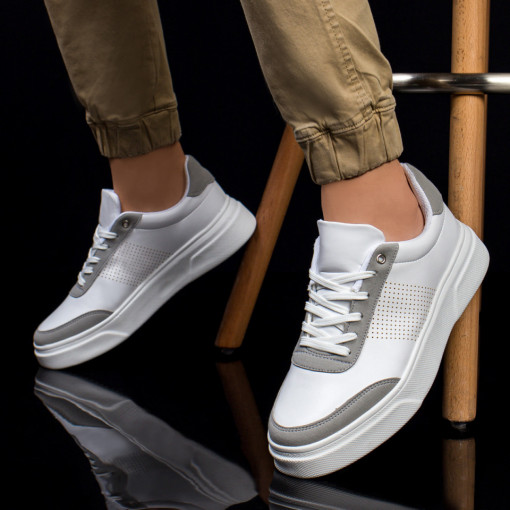 Barbati - Trendy, Pantofi casual barbati albi cu gri MDL04555 - modlet.ro