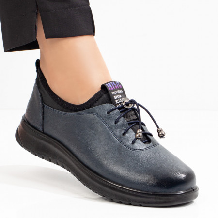 Pantofi casual dama cu siret elastic albastri MDL08145