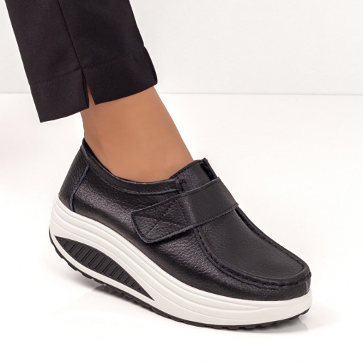 Pantofi casual cu platforma, Pantofi casual dama negri cu platforma din Piele naturala MDL03866 - modlet.ro