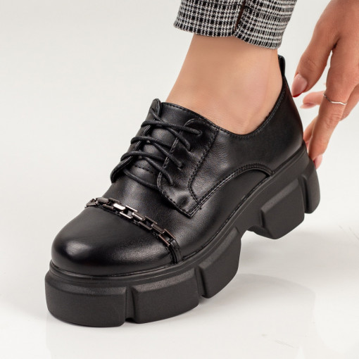 Pantofi casual dama negri cu siret si talpa groasa MDL03024