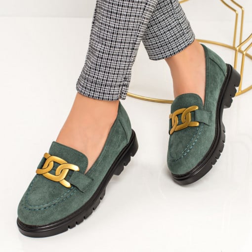 Pantofi casual trendy dama, Pantofi casual dama verzi cu lant decorativ MDL06109 - modlet.ro