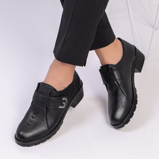 Pantofi casual trendy dama, Pantofi casual negri dama cu toc gros MDL05759 - modlet.ro