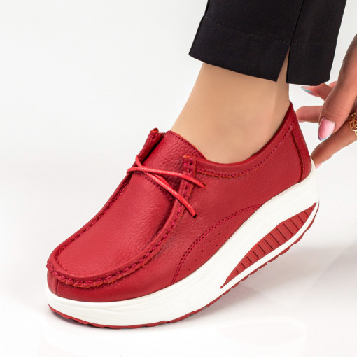 Pantofi casual cu platforma, Pantofi cu platforma casual dama rosii din Piele MDL03865 - modlet.ro